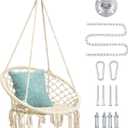 Hammock Swing Chair for 2-5 Years Old Kids,Handmade Knitted Macrame Hanging Swing Chair for Indoor,Bedroom,Yard,Garden- 230 Pound Capacity Off-White- with Suspension Kit