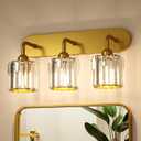 Keonjinn 3-Light Gold Bathroom Light Fixtures Over Mirror, Crystal