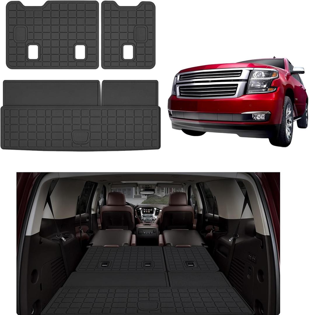 Cargo Mat with Backrest Protection for 2015-2020 Chevy Tahoe & GMC Yukon(Only Fit MAX 7&8 Seats&Not XL) TPE All Weather Car mat Trunk Mat with Backrest
