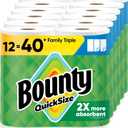 Bounty Quick-Size Paper Towels, White, 12 Family Triple Rolls = 40 Regular Rolls (141 sheet (Pack of 12))