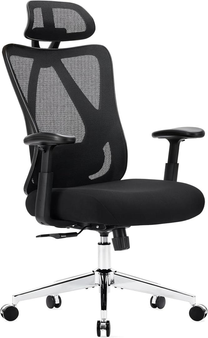 Sweetcrispy Home Office Desk Chair, Ergonomic Rolling Work Swivel High Back 135Tilt Function Big and Tall Computer with Wheels, 2D Armrest Adjustable Lumbar Support & Headres, Modern Inky