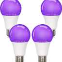 GODUORA 4 Pack Halloween LED Black Light Bulb 9W, UV Blacklight Bulb Replace 100W, 385-400nm,A19,E26 Base 120V, Party Glow Decor,Blacklights Bulbs Non-Dimmable