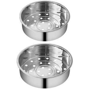 Aynaxcol 2Pcs Stainless Steel Metal Basket Round Steam Holder Tray Rack Stand Food Grade Steamer Steam Basket for Rice Cooker Warmer Kitchen Cookware for Vegetable, Fish, Meat (2 Sizes)