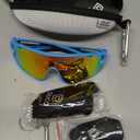 DUCO Kids Sunglasses Youth Baseball Sun Glasses Lightweight TR90 Frame UV400 Sports Cycling Shades for Boys Girls DK268 (02-blue Colorful Frame Black Temple Revo Orange Lens)