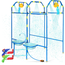 Water Park Sprinkler Toy for Kids, Heavy-Duty Steel Backyard Waterpark Splash Game with Shooting Toys, Splash Buckets, Water Table & Faucets, Water Play Activities Outdoor Summer Fun