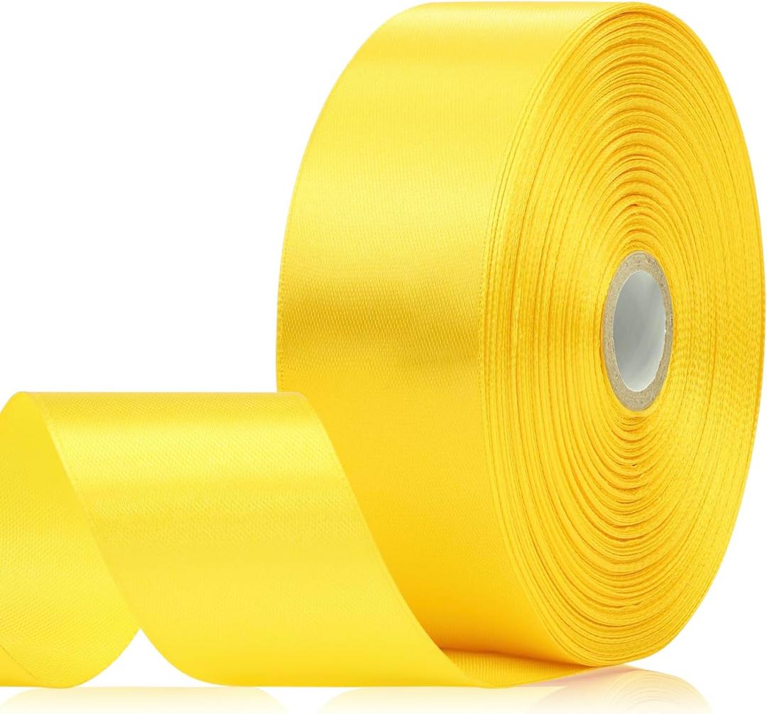 2 x 60 Yards Yellow Satin Ribbon 1-1/2 Inch, Solid Polyester Fabric Ribbon for Gift Wrapping, Crafts, Flower Bouquet, Wedding, Festival, Christmas, Halloween