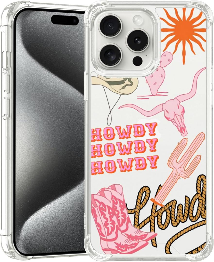 West Cowboy for iPhone 16 Pro Max Case,Western Country Pattern Clear Case for Girls Boys,Trendy Soft TPU Protective Case Compatible for iPhone 16 Pro Max