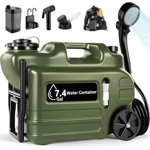 Portable Shower for Camping, Camping Shower Kit (Large 7.4 Gal/28L Water Jug, 6000mAh Camp Shower Pump IPX7, Shower Head & Spray Nozzle), Outdoor Shower for Travel, Hiking, RV, Pet Bath, Car, Plants