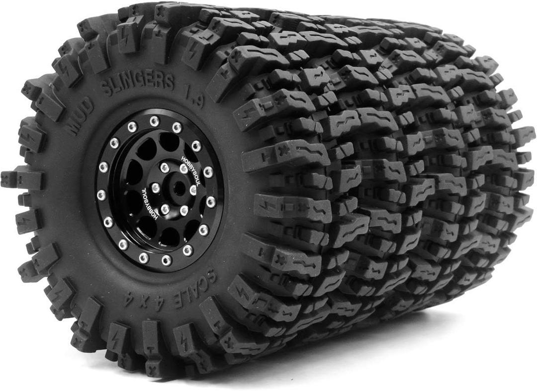 HOBBYSOUL 1.9 Beadlock wheels and tires 120mm Tall Soft Sticky 1.9 Mud Slingers T8 Tires & Aluminum Rims For RC 1/10 Crawler TRX4 SCX10 Gen8 Upgardes,HS700571