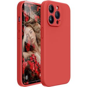 Miracase Designed for iPhone 14 Pro Max Phone Case with Screen Protector,[Upgraded Enhanced Camera Protection],Shockproof Liquid Silicone Case with Microfiber Lining,6.7 inch, Coral Red