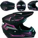 Dirt Bike Helmet Motocross ATV Motorcycle Full Face Off-Road E Bike Helmet DOT with Goggles Gloves Mask Purple Stripe L (58-59 cm)