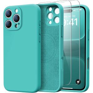 IPhone 16 Pro Max Case with 2 Screen Protectors - Compatible with Magsafe - Upgraded Camera Protection - Liquid Silicone Protective Phone Case 6.9" for Men, Women,Girls, Turquoise