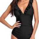 Women's V-Neck One Piece Swimsuit Tummy Control Swimwear Cross Back Bathing Suit Black XL