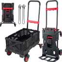 Stalwart 2-in-1 Folding Hand Truck Dolly Cart with Wheels and Basket