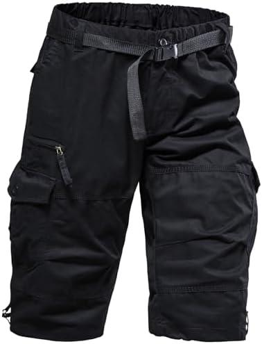 Mylldey Men's Cargo Shorts 3/4 Relaxed Fit Mens Running Shorts 7 Pockets Elastic Waist Cotton Hiking Shorts, 2XL