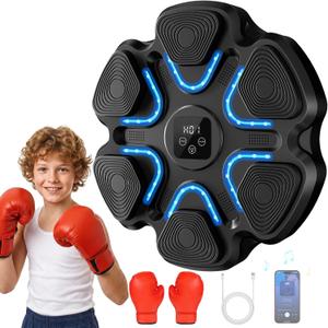 Music Boxing Machine for Kids, Bluetooth Wall Hanging Punching Game with Boxing Gloves, Cool Boxing Sport Toy for Boys Girls Ages 3-12+