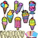 Eersida 32 Sets Summer Craft Set, Summer Ice Cream DIY Stained Glass Tissue Paper Kits SunCatcher Kits for Window Activities Art Home Boys Girls Birthday Party Decorations Favors Gift