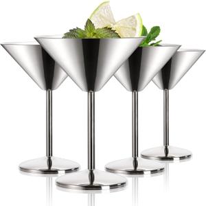 Peohud 4 Pack Stainless Steel Martini Glasses, 8 Oz Unbreakable Cocktail Glasses for Margarita, Manhattan, Champagne, Bar, Party, 18/8 Mirror Polished Finish, Shatterproof