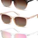 BEALER Polarized Sunglasses for Women Trendy Rectangle Sun Glasses Womens Classic Retro Shades UV400 Protection (A7 Gradient Brown+clear Brown+pink Mirrored)