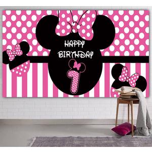 Minnie 1st Birthday Backdrop, Minnie 1st Birthday Banner Party Supplies, Minnie One Bday Decorations, First Bday Photography Background (6.6 x 3.3 ft)