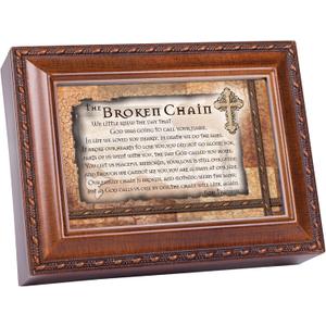 Cottage Garden Broken Chain Inspirational Woodgrain Rope Trim Music Box Plays Amazing Grace