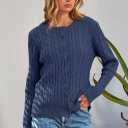 MEROKEETY Women's Cable Knit Open Front Cardigan Sweaters Fall Long Sleeve Button Down Soft Outwear (Blue, S)