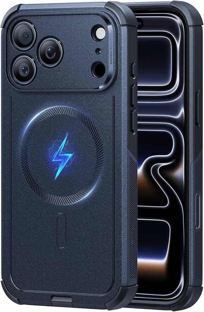 ESR for iPhone 17 Pro Phone Case, 23ft Military-Grade Drop Protection, Shock-Absorbing Rugged Cover, MagSafe Accessories Compatible, Cyber Series, Navy Blue