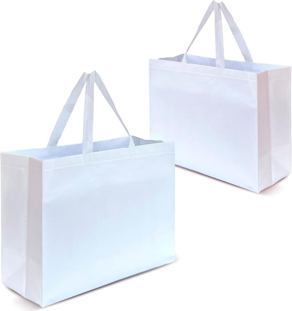 Nush White Gift Bags Extra Large - Set of 12 Reusable With Handles for Birthday, Party Favors - 15.5W x 6D x 12H, XL