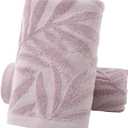 Pidada Hand Towels Set of 2 Leaf Pattern 100% Cotton Absorbent Soft Decorative Towel for Bathroom (Purple)