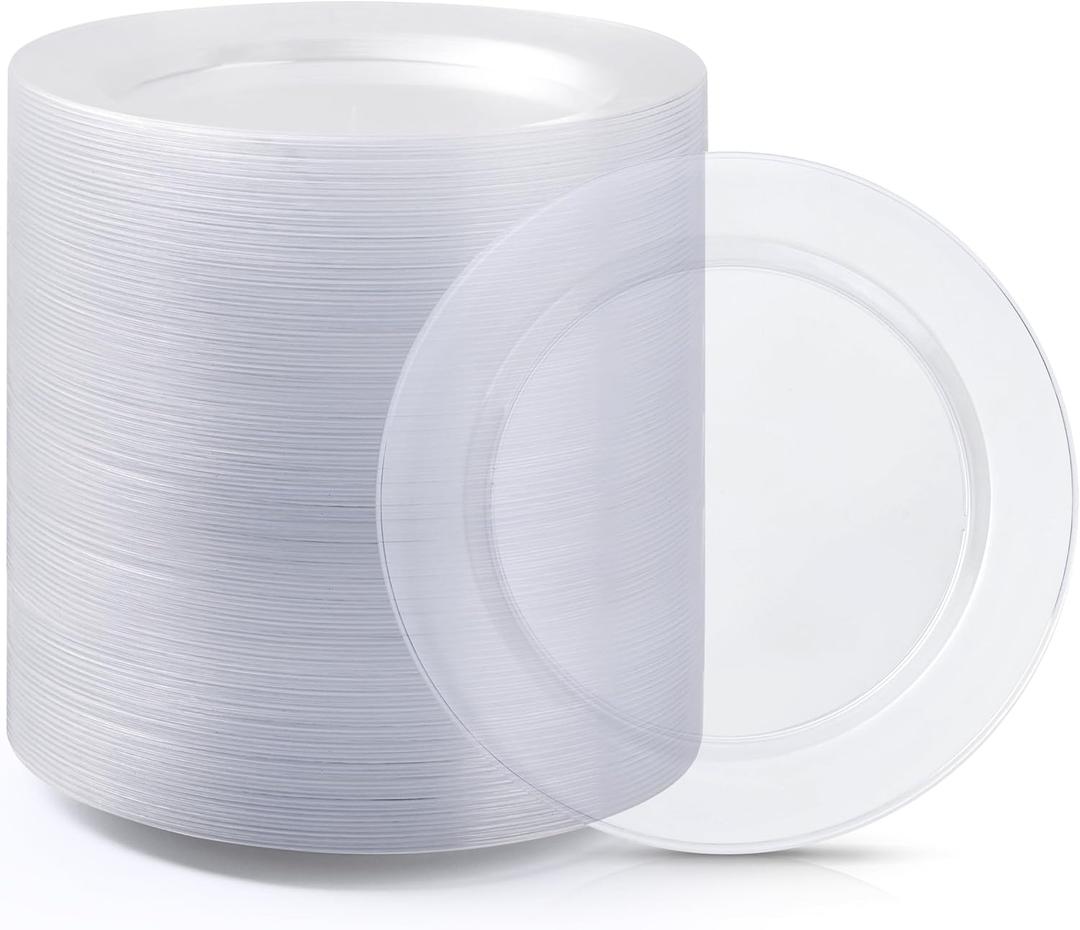 Bestluck 100PCS Clear Plastic Dinner Plates 10inch, Premium Hard Disposable Plates for Party, Wedding