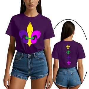 New Orleans Shirts for Women Fat Tuesday T-Shirt Holiday Party Tee Tops (Purple, M)