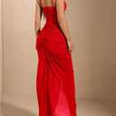Floerns Women's Ruffle Ruched Cami Dress Draped Split Elegant Bodycon Maxi Dresses (Red, M)