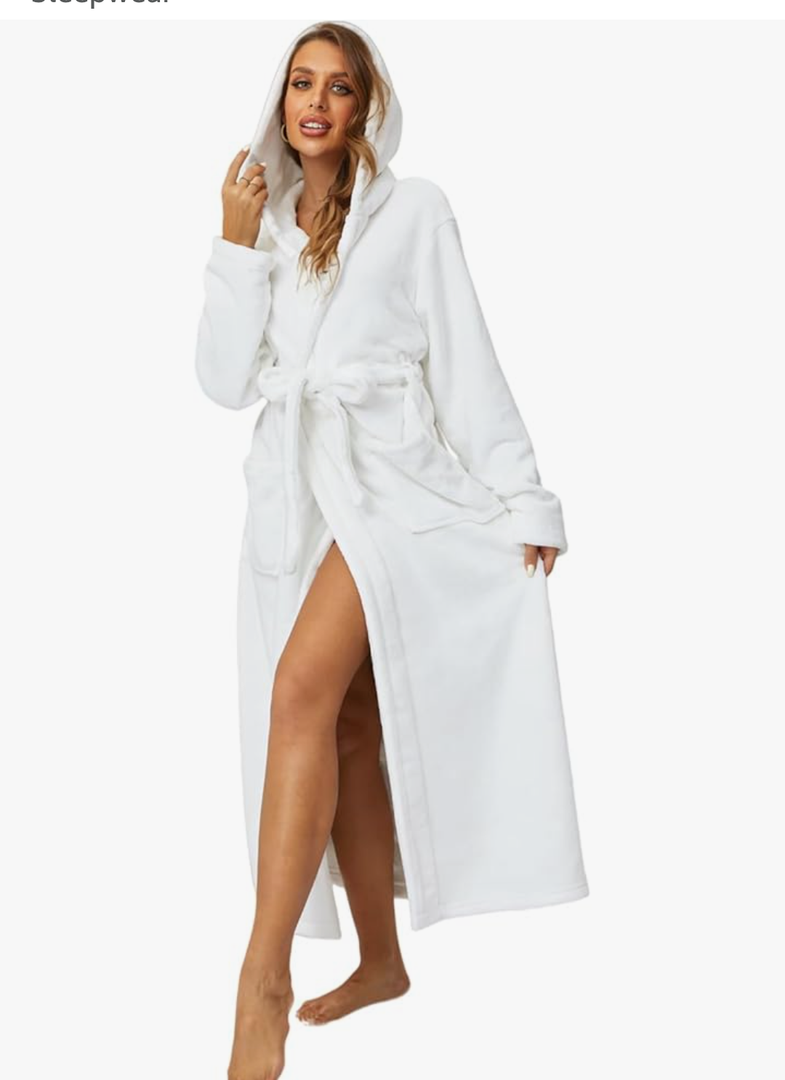 Womens Robes Plush Fleece Hooded Bathrobe Thick Nightgown with Pockets Fluffy Sleepwear
XL