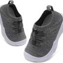 FEETCITY Toddler Slip On Shoes Boys Girls Wide Toddler Tennis Shoes Sports Walking Sneakers (All Grey)
