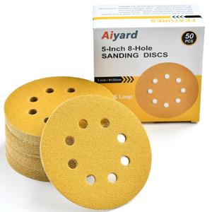 5-Inch 8-Hole Hook and Loop Sanding Discs 80-Grit Random Orbit Sandpaper, 50-Pack