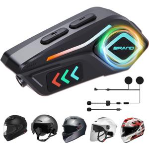 yAyusi Motorcycle Helmet Bluetooth Headset, Motorcycle Helmet Speakers, Motorcycle Helmet Accessories, IPX8 Waterproof Noise Reduction Stereo Helmet Headphones with 2 Mics Compatible with All Helmets