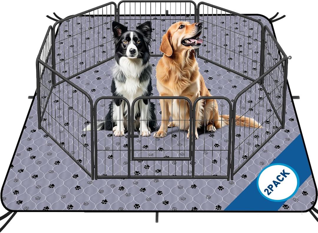 Fostanfly Washable Pee Pads for Dogs, 72"x72"-2 Pack Extra Large Reusable Potty Pads for Floor, Non-Slip Waterproof Pet Playpen Mat for Puppy/Senior Dog Whelping Incontinence (Gray)