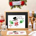 Fullhawl 24 Pcs Snowman Handprint Greeting Card Art Crafts Kit Washable Ink DIY Christmas Handprint Card Souvenir Art Set for Winter Party Handmade Gift