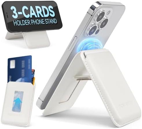 BOSTANTEN Mag Safe Wallet with Stand Magnetic Wallet for Phone Leather Magsafe Card Holder Compatible with iPhone 16/15/14/13/12 series and MagSafe cases, 1 Slot, Fit 3 Cards, White, Pack of 2