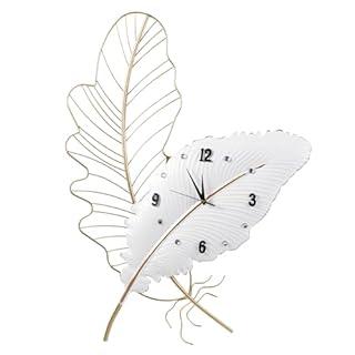 18x27 inch Large Modern Feather Leaf Shape Wall Clock for Living Room Decor, White Unique Silent Decorative Art Clock for Home Bedroom Office Dining Kitchen