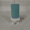 WHITE STEEL FINISH TEAL FABRIC SHADE WITH TASSELS 13.75"