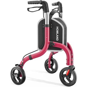 HOMLAND Foldable 3 Wheel Walkers for Seniors, Lightweight Aluminum Frame | Height Adjustable, Three Wheeled Rollator Walker for Indoor and Outdoor Use, Removable Storage Bag