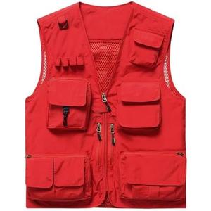 Flygo Men's Casual Lightweight Outdoor Fishing Work Safari Travel Photo Cargo Vest Jacket Multi Pockets, Large