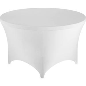 FestiCorp 60 Inch Round Spandex Table Covers 5ft Fitted Tablecloth for 5 Foot Tables, Stretch Wrinkle Free White Table Clothes for Party, Wedding, Birthday, Banquet, Vendor Stand