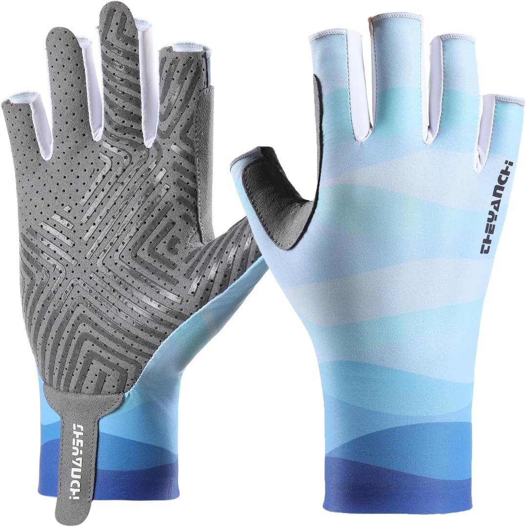 Fishing Gloves UV Protection Fingerless Sun Gloves Men Women for Cycling Hunting Kayaking Hiking Sailing (L)
