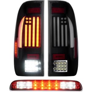 LED Tail Light + 3rd Third Brake Cargo Lamp for Ford F250 F350 F450 F550 Super Duty 1999-2007, High Mount Stop Light Rear Taillight Assembly, F85Z13405CA, F85Z13404CA, FO2800117, FO2801117