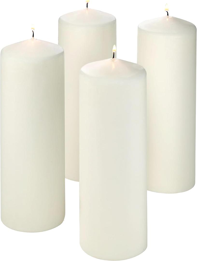 Unscented Pillar Candles - Set of 4 White Pillar Candles - 3x9 Slow Burning Large Candles for Weddings & Table Centerpieces, PARNOO