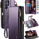 Defencase for Galaxy S25 Ultra Case Wallet with RFID Blocking Card Holder for Women Men, PU Leather Magnetic Snap Flip Wrist Strap Zipper Wallet Phone Cases for Samsung Galaxy S25 Ultra 6.9", Purple