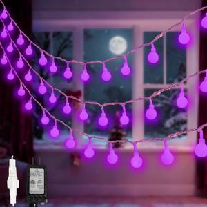LORRYTE Connectable Purple Christmas Lights Outdoor Indoor - 43FT 100LED Globe String Lights Plug in with Timer, 13 Modes Fairy Light Waterproof for Party Christmas Decorations Bedroom Decor