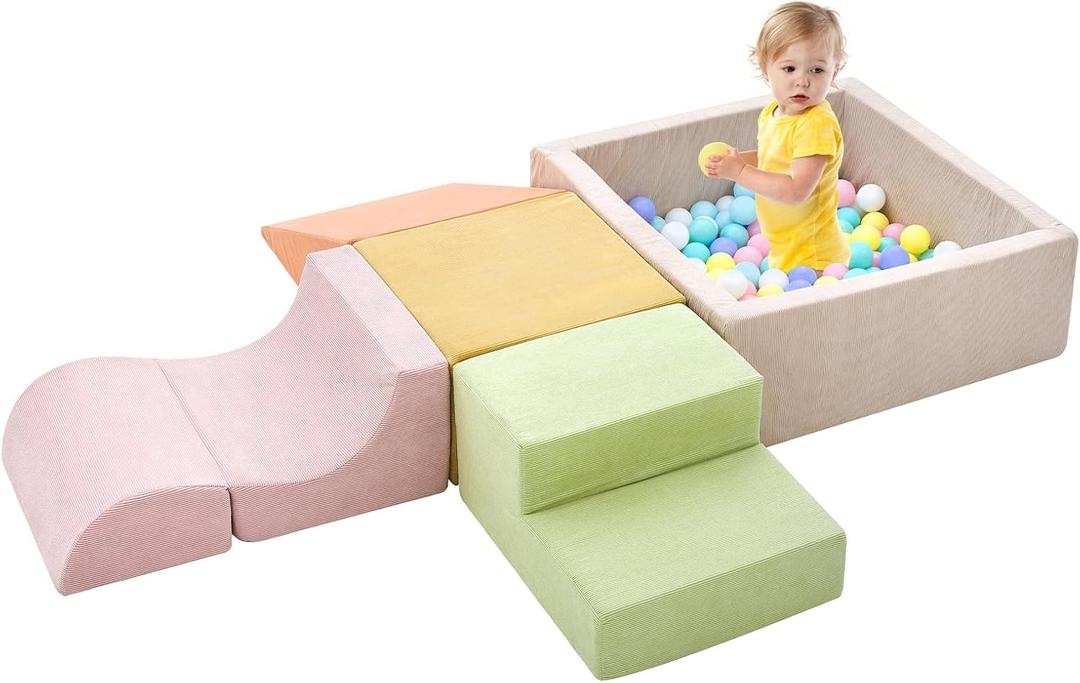 Climbing Toys for Toddlers , Toddler Climbing Toys Indoor, 5-Piece Foam Climbing Blocks with Ball Pit (Balls not Included),Soft Play Set,Toddler Climber Indoor Foam Play Gym for Climbing Crawling